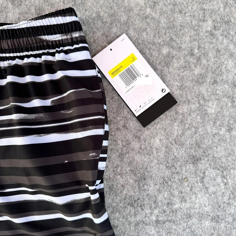 Nike Swim Mens Black Striped 9 Inch Inseam Board Shorts NESSD545-440 Size S NEW